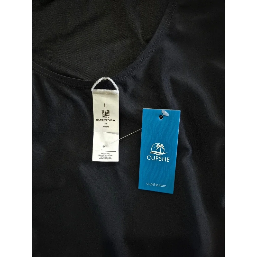 Cupshe Black Ruched One Piece Swimsuit V-Neck Tie Back Size L DAA12E3F005AA - Picture 9 of 10